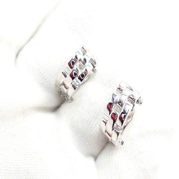 Authentic! Cartier Maillon Panthere 18K White Gold Three Row Link Hoop Earrings - Picture 12 of 16